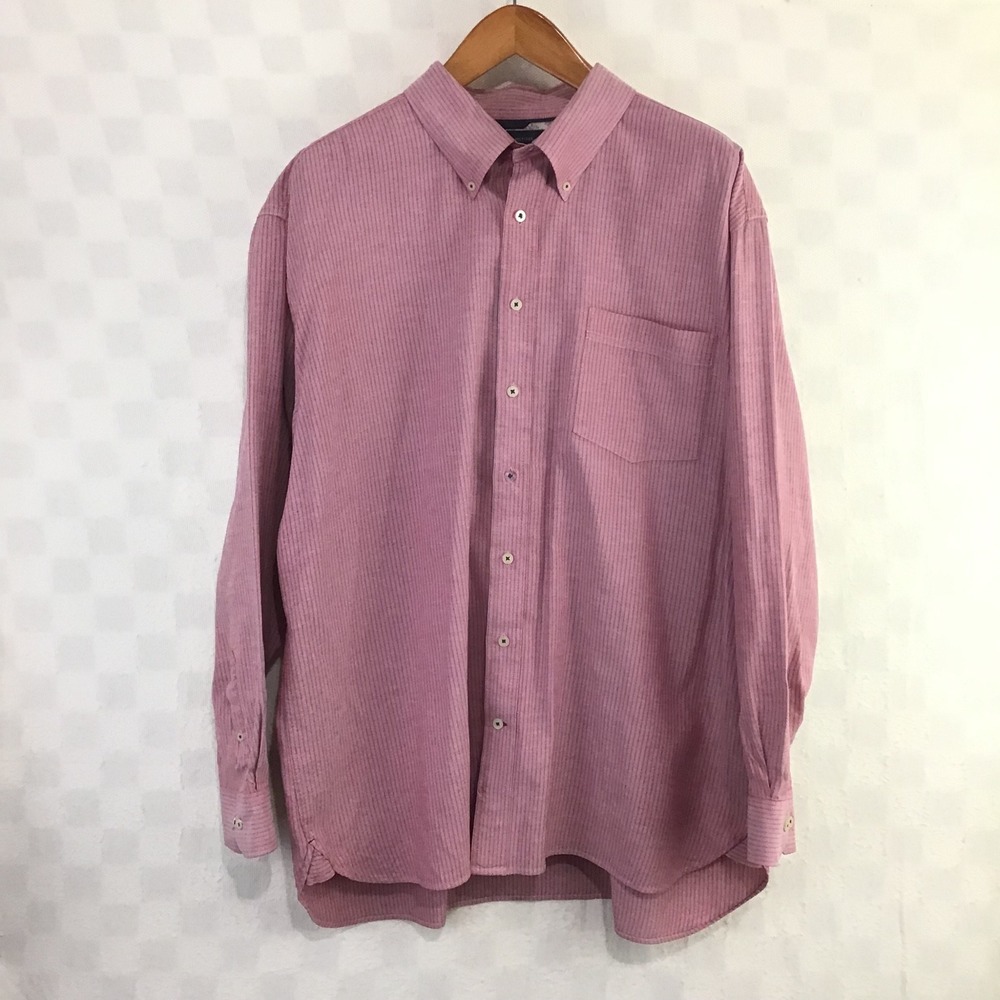 Tommy Hilfiger Mens XXL Red White Striped Cotton Button Down Long Sleeve Shirt